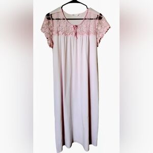 Hanro Baby Pink Maxi Sleep Dress Size X-Small With Lace And Satin Detail